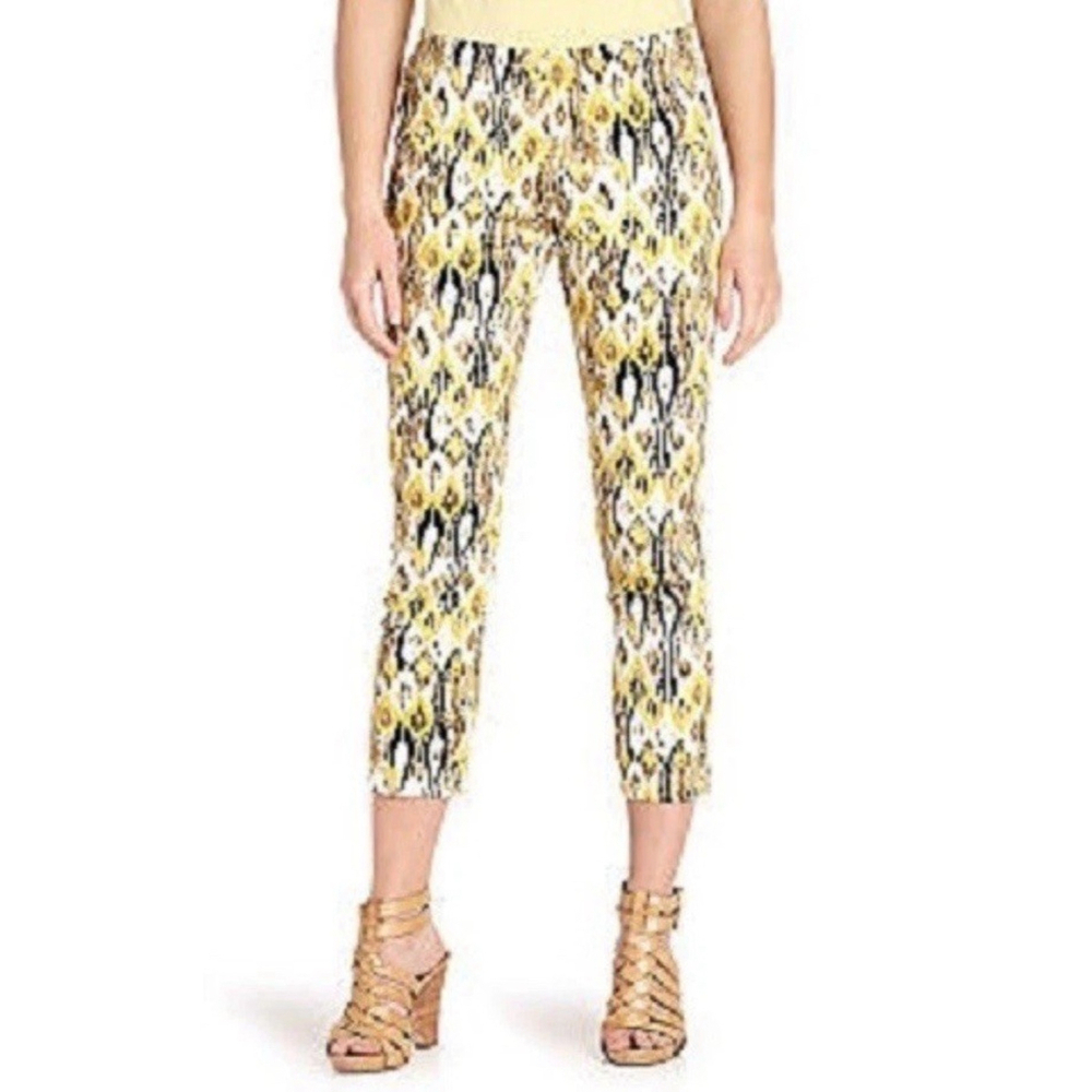 Karen Kane Sunset Yellow Vine Abstract Snake Print Hollywood Capri Pants 4 retro